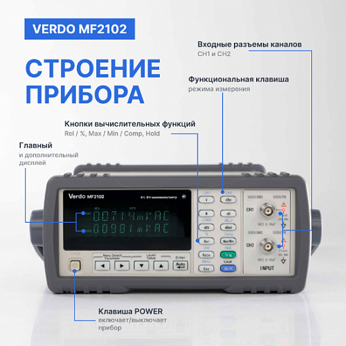 ВЧ-милливольтметр 2-канальный, 5 МГц VERDO MF2102