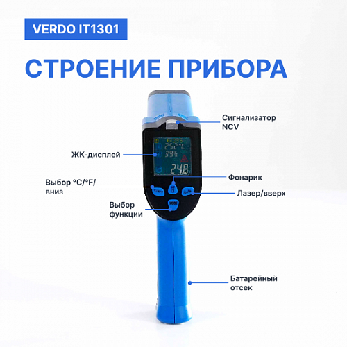 Пирометр портативный 2 лазера Verdo IT1301